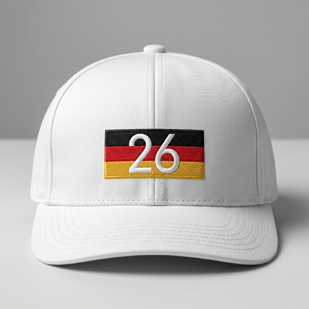 Deutschland Snapback Cap „26“ – Flat Bill, Weiß
